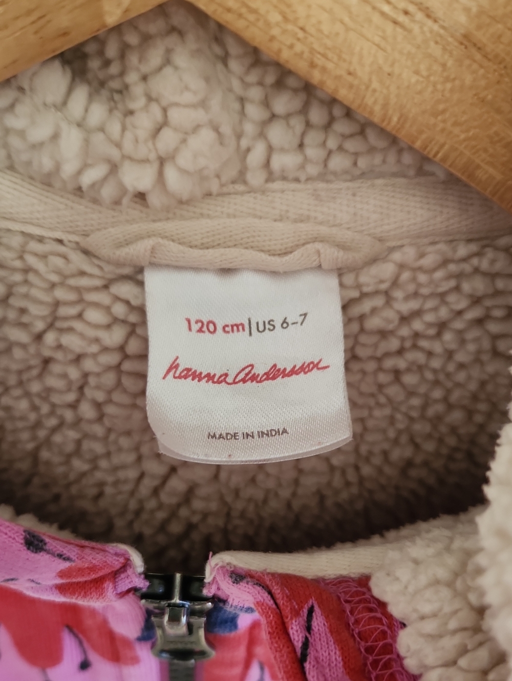 Hanna Andersson Faux Shearling French Terry Hoodie Size 6-7 Sunset Tulip - Picture 5 of 7